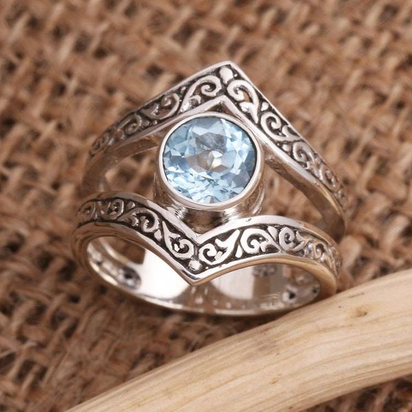 Alternate image for Bezel-Set Blue Topaz and Sterling Silver Cocktail Ring Grace and Charm in Blue