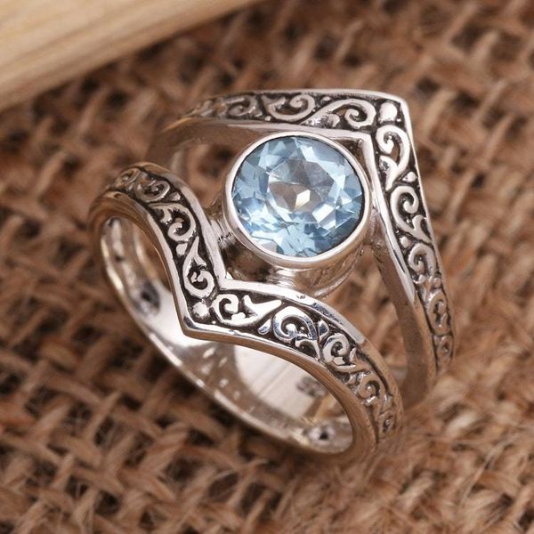 Alternate image for Bezel-Set Blue Topaz and Sterling Silver Cocktail Ring Grace and Charm in Blue