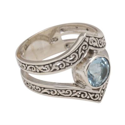 Alternate image for Bezel-Set Blue Topaz and Sterling Silver Cocktail Ring Grace and Charm in Blue