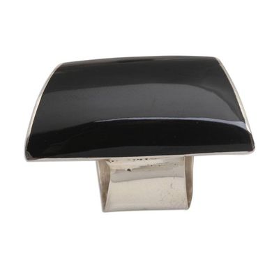 Alternate image for Black Resin and Sterling Silver Chunky Cocktail Ring Black Trapeze