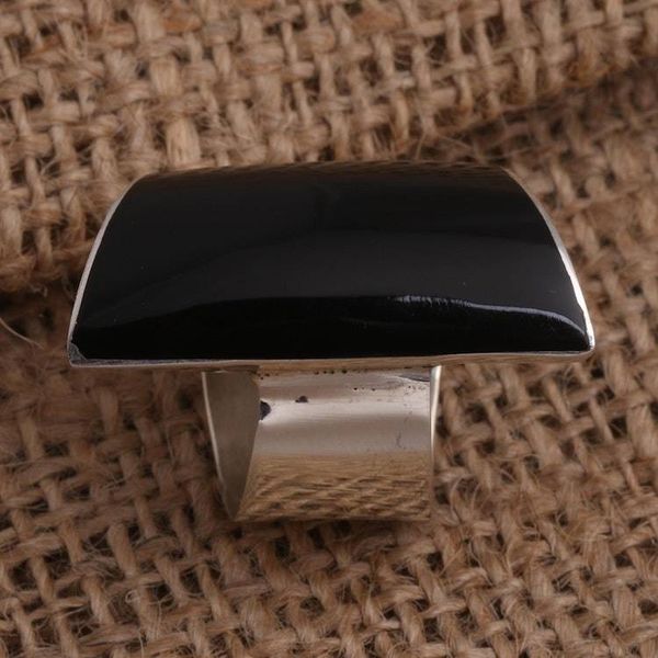 Alternate image for Black Resin and Sterling Silver Chunky Cocktail Ring Black Trapeze