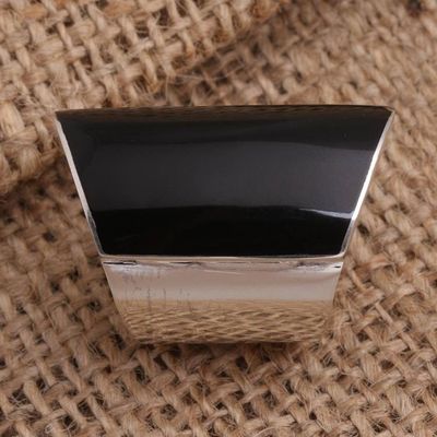 Alternate image for Black Resin and Sterling Silver Chunky Cocktail Ring Black Trapeze