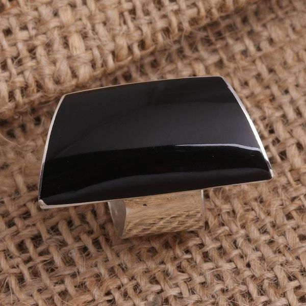Alternate image for Black Resin and Sterling Silver Chunky Cocktail Ring Black Trapeze