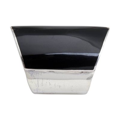 Alternate image for Black Resin and Sterling Silver Chunky Cocktail Ring Black Trapeze
