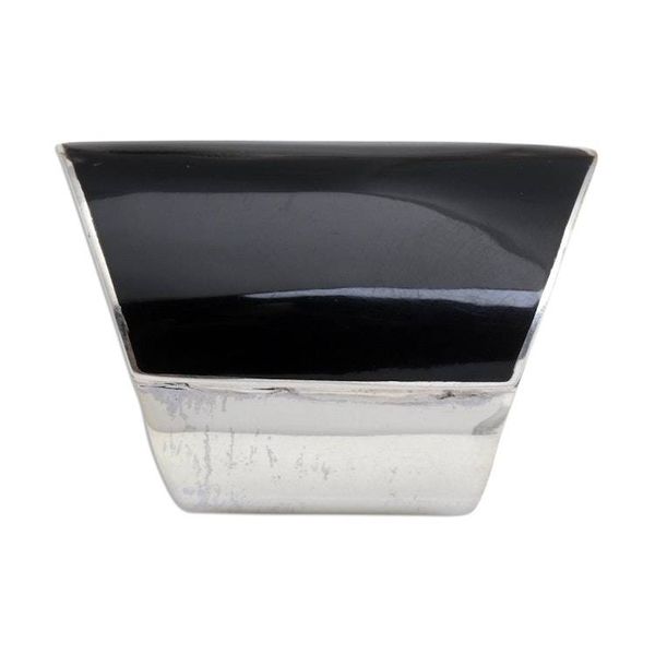 Alternate image for Black Resin and Sterling Silver Chunky Cocktail Ring Black Trapeze