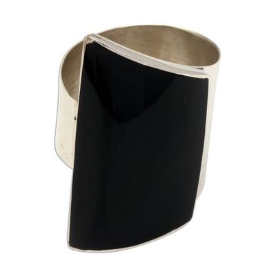 Alternate image for Black Resin and Sterling Silver Chunky Cocktail Ring Black Trapeze