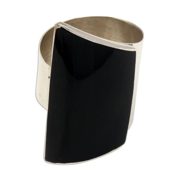 Alternate image for Black Resin and Sterling Silver Chunky Cocktail Ring Black Trapeze