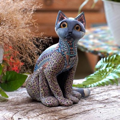 Primary image for Handcrafted Polymer Clay Sculpture of a Cat from Bali Decorative Cat