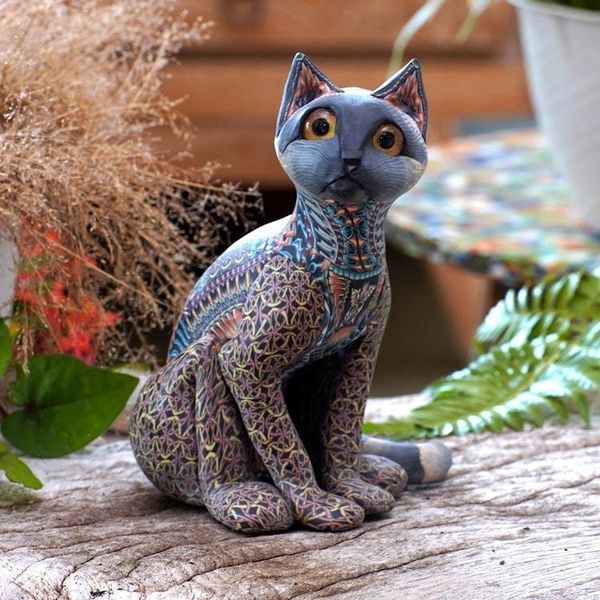 Alternate image for Handcrafted Polymer Clay Sculpture of a Cat from Bali Decorative Cat