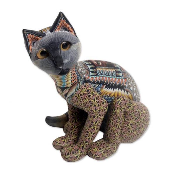 Alternate image for Handcrafted Polymer Clay Sculpture of a Cat from Bali Decorative Cat