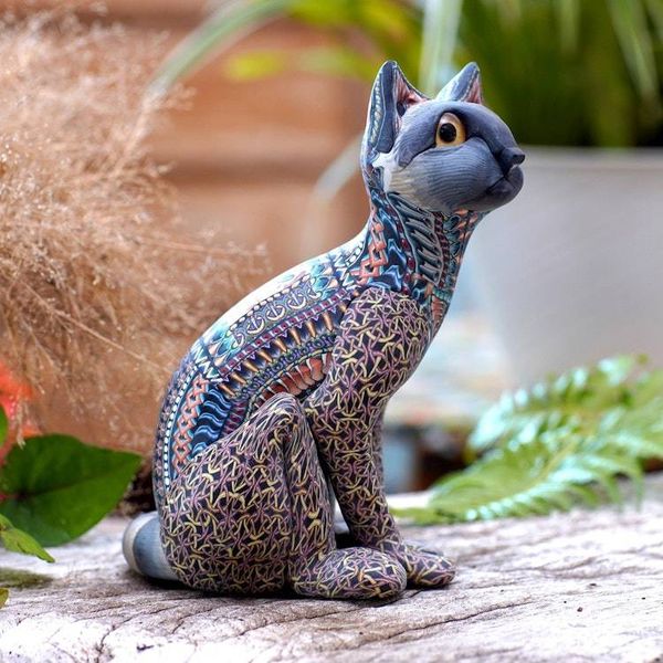 Alternate image for Handcrafted Polymer Clay Sculpture of a Cat from Bali Decorative Cat