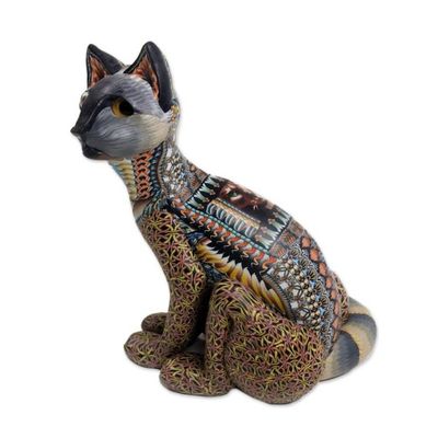 Alternate image for Handcrafted Polymer Clay Sculpture of a Cat from Bali Decorative Cat