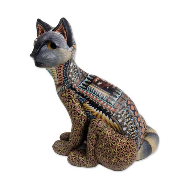 Alternate image for Handcrafted Polymer Clay Sculpture of a Cat from Bali Decorative Cat