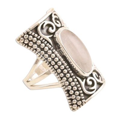 Alternate image for Oblong Rose Quartz Sterling Silver Cocktail Ring Royal Oblong in Pink