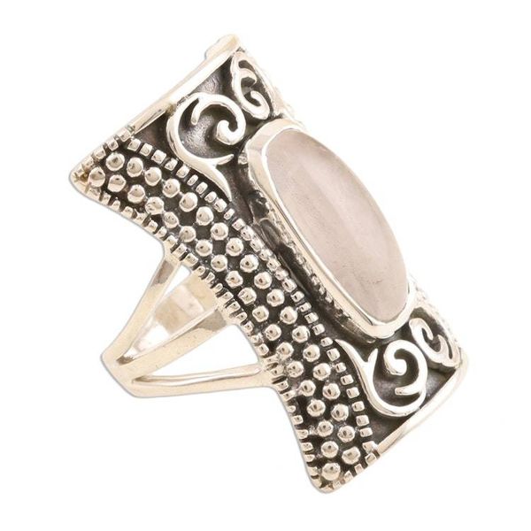 Alternate image for Oblong Rose Quartz Sterling Silver Cocktail Ring Royal Oblong in Pink