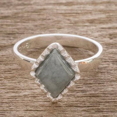 Primary image for Sterling Silver Ring with an Apple Green Jade Diamond Dark Green Diamond