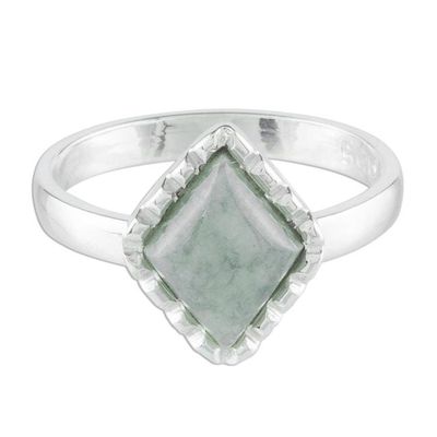 Alternate image for Sterling Silver Ring with an Apple Green Jade Diamond Dark Green Diamond