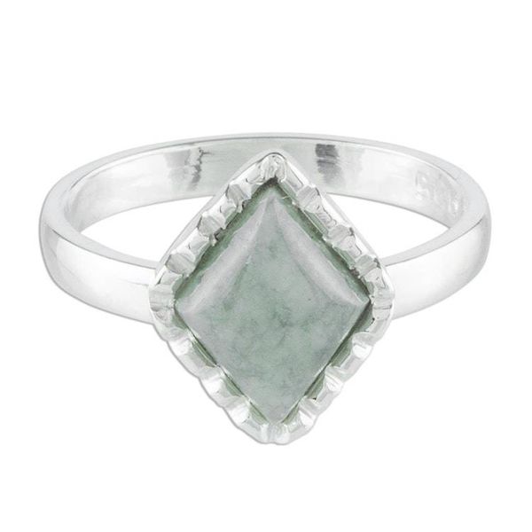 Alternate image for Sterling Silver Ring with an Apple Green Jade Diamond Dark Green Diamond