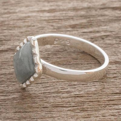 Alternate image for Sterling Silver Ring with an Apple Green Jade Diamond Dark Green Diamond