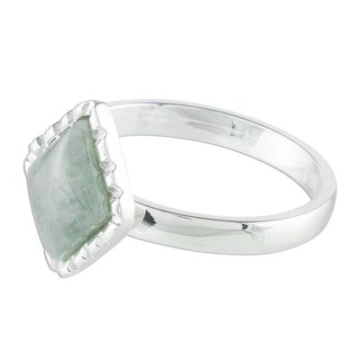 Alternate image for Sterling Silver Ring with an Apple Green Jade Diamond Dark Green Diamond