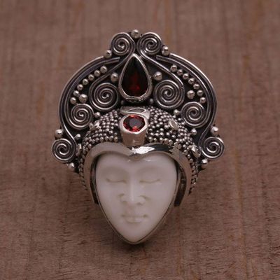 Alternate image for Garnet and Sterling Silver Face Cocktail Ring from Bali Janger Crown