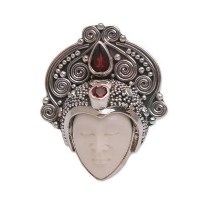 Alternate image for Garnet and Sterling Silver Face Cocktail Ring from Bali Janger Crown