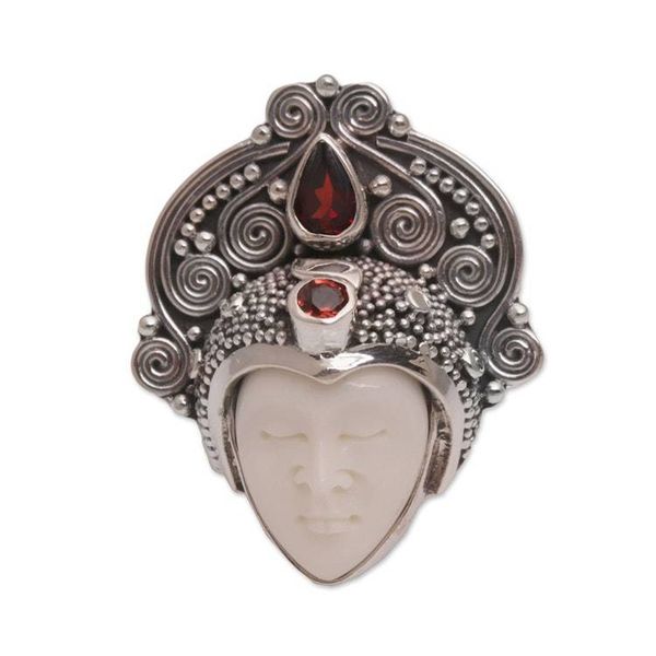 Alternate image for Garnet and Sterling Silver Face Cocktail Ring from Bali Janger Crown