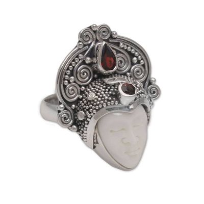 Alternate image for Garnet and Sterling Silver Face Cocktail Ring from Bali Janger Crown
