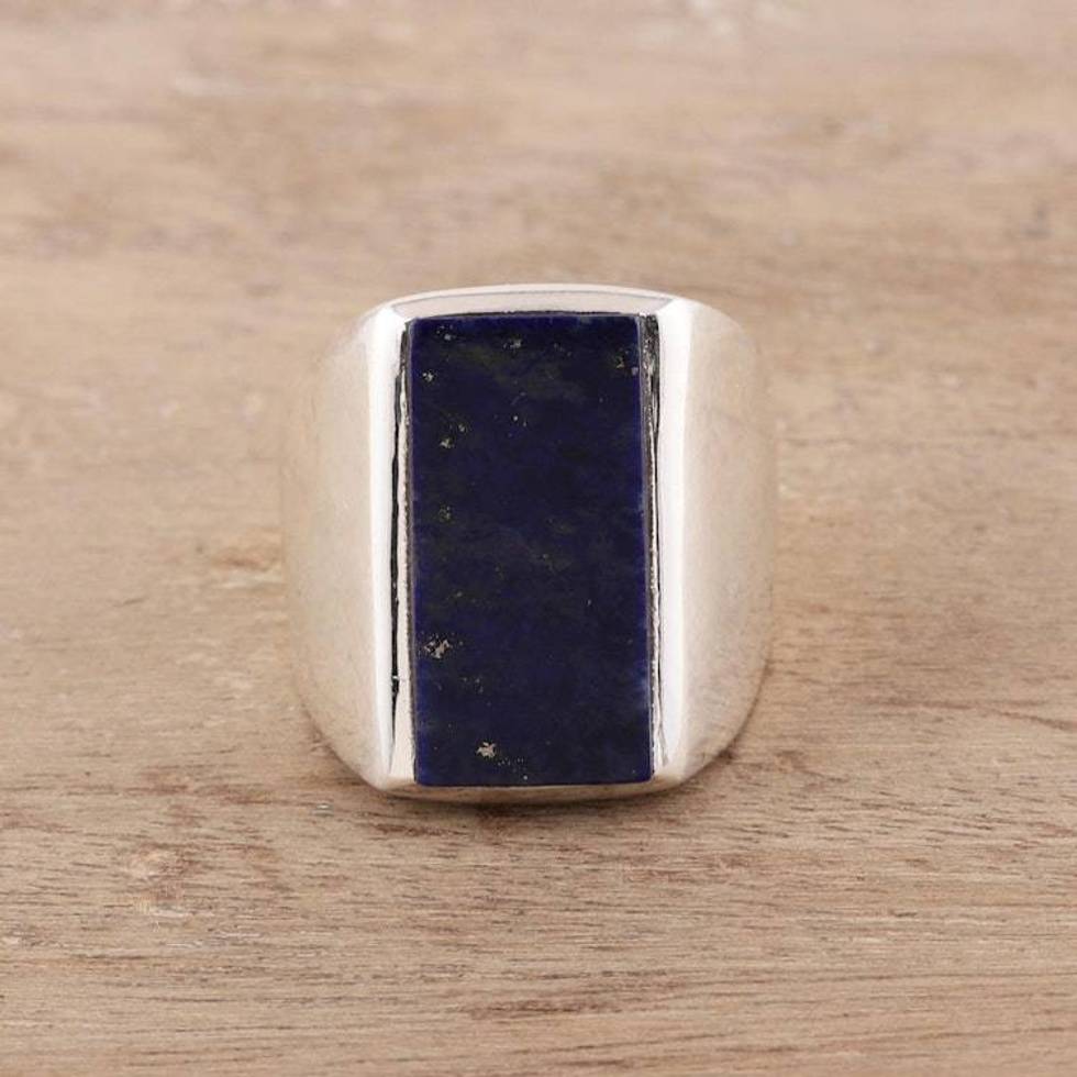 Men's Lapis Lazuli Ring Crafted in India 'Blue Obelisk'