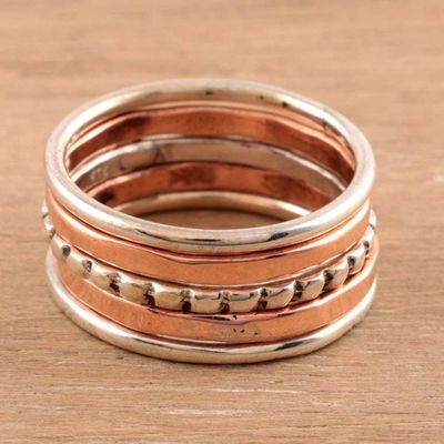 Primary image for Sterling Silver and Copper Stacking Rings Set of 5 Elegant Five