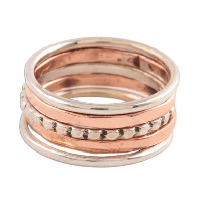 Alternate image for Sterling Silver and Copper Stacking Rings Set of 5 Elegant Five