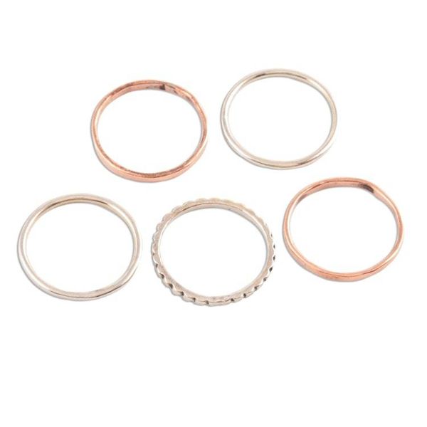 Alternate image for Sterling Silver and Copper Stacking Rings Set of 5 Elegant Five