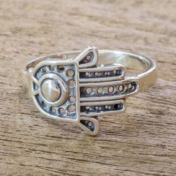 Alternate image for Sterling Silver Heart Hamsa Hand of Fatima Ring Fatimas Hand