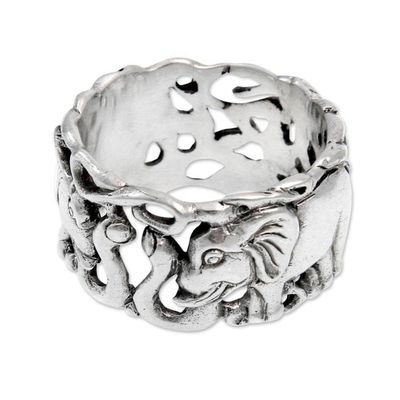 Alternate image for Mens Handcrafted Sterling Silver Band Ring Elephant Romance