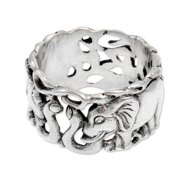 Alternate image for Mens Handcrafted Sterling Silver Band Ring Elephant Romance