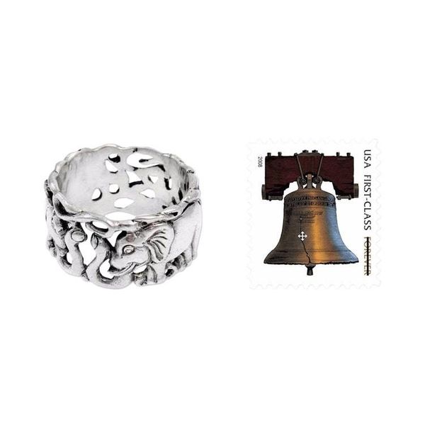 Alternate image for Mens Handcrafted Sterling Silver Band Ring Elephant Romance