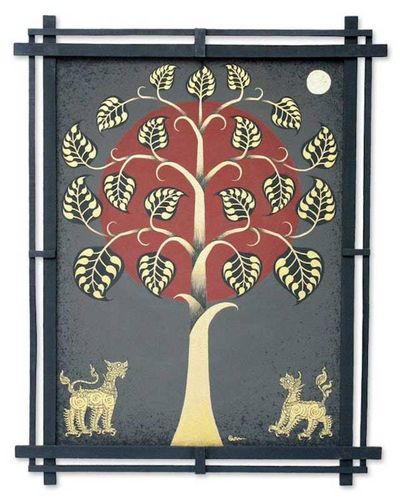 Alternate image for Framed Folk Art Painting Legendary Lions