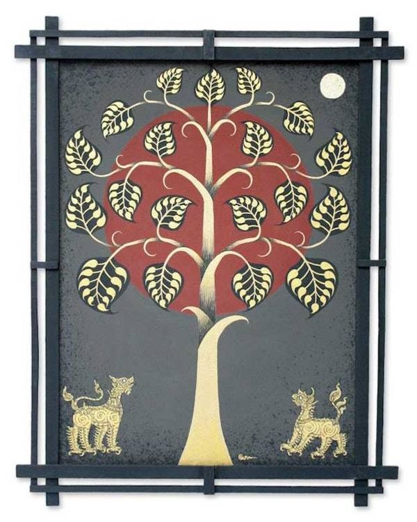 Alternate image for Framed Folk Art Painting Legendary Lions