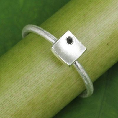 Primary image for Womens Onyx and Brushed Silver Square Ring The Square