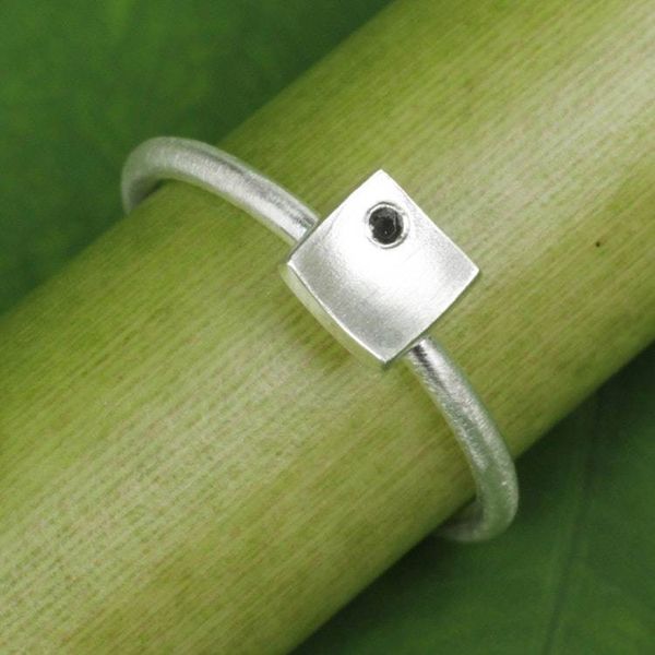 Alternate image for Womens Onyx and Brushed Silver Square Ring The Square