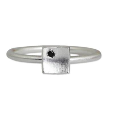 Alternate image for Womens Onyx and Brushed Silver Square Ring The Square