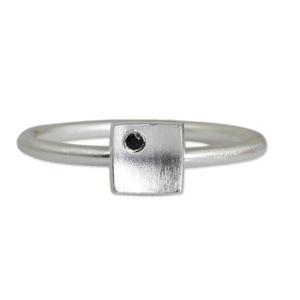 Alternate image for Womens Onyx and Brushed Silver Square Ring The Square