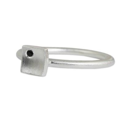 Alternate image for Womens Onyx and Brushed Silver Square Ring The Square