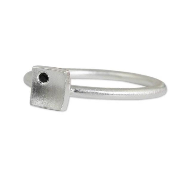 Alternate image for Womens Onyx and Brushed Silver Square Ring The Square