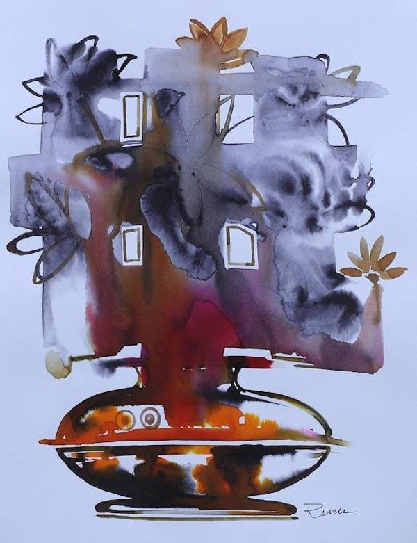 Alternate image for India Ecology Theme Expressionist Ink Painting Diminishing Greens