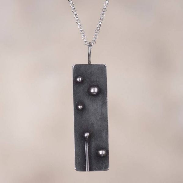 Alternate image for Rectangular Oxidized Sterling Silver Pendant Necklace Enduring