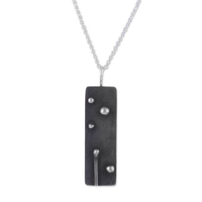 Alternate image for Rectangular Oxidized Sterling Silver Pendant Necklace Enduring