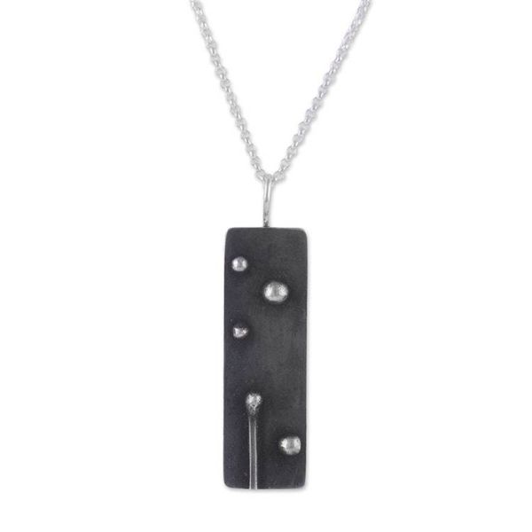Alternate image for Rectangular Oxidized Sterling Silver Pendant Necklace Enduring