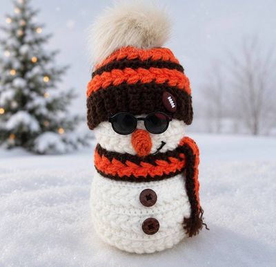 Alternate image for Cool Crochet Snowman in Orange and Brown
