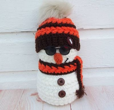 Alternate image for Cool Crochet Snowman in Orange and Brown